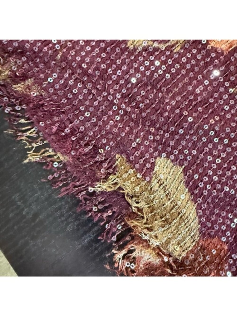 Lauren Ralph Lauren Sequin Scarf Burgundy Brown Abstract Lightweight Wrap - Picture 4 of 8